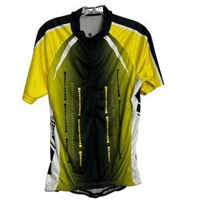 Maks Mens Size Medium Cycling Bicycle Jersey Yellow Black 1/2 Zip Back Pockets